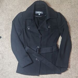 Kenneth Cole Reaction Black Trench Coat Belted Classic